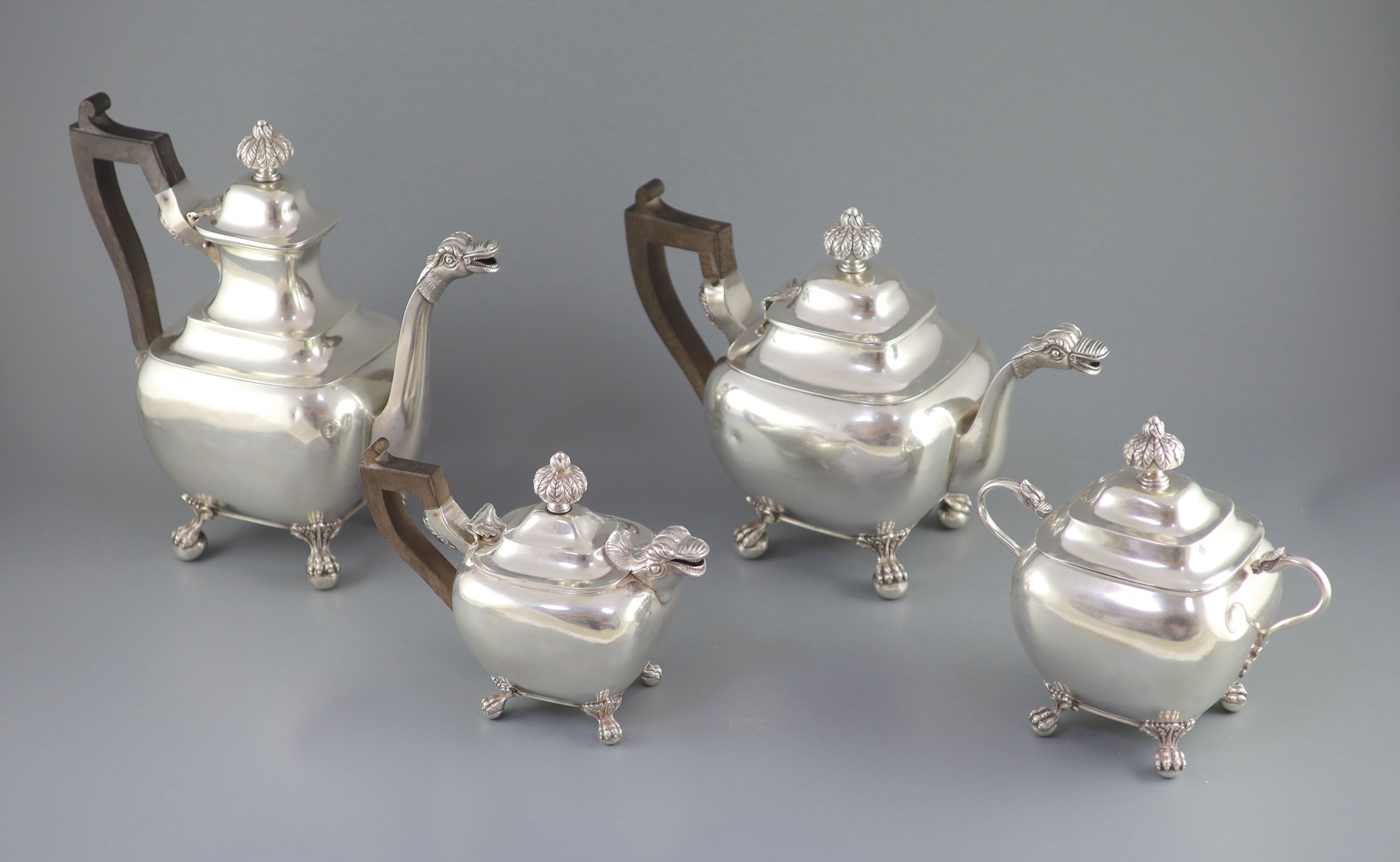 A matched 19th century Portuguese silver four piece tea and coffee service